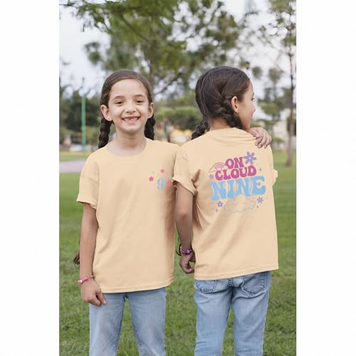 Image of On Cloud Nine Birthday Girl Shirt 9th Birthday Shirt Girl Flower Nineth Party T-Shirt Kids 9 Year Old Summer Tee Tops