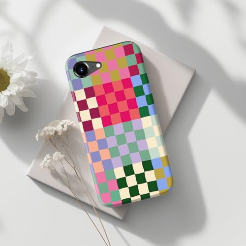 Image of Goodon for iPhone 16e Case Cute - Wireless Charging Compatible - Dual-Layer Hard Shell + Silicone Cover - Protective Phone Case with Trendy Designs for Women - Patchwork Checkerboard