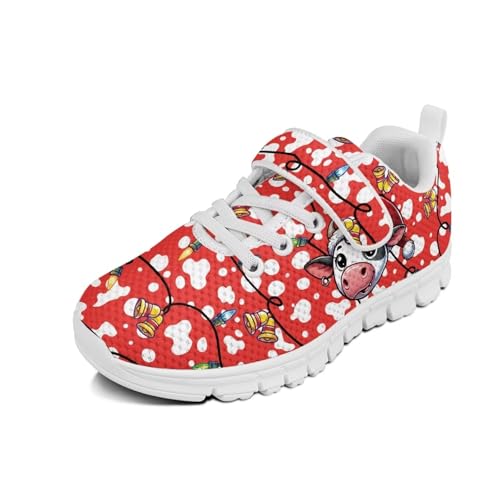 Boys Girls Shoes for Little Kids/Big Kids Machine Washable Lightweight Comfy Athletic Running Shoes Kids Sneakers Light Grey Christmas Cow Pattern White Sole