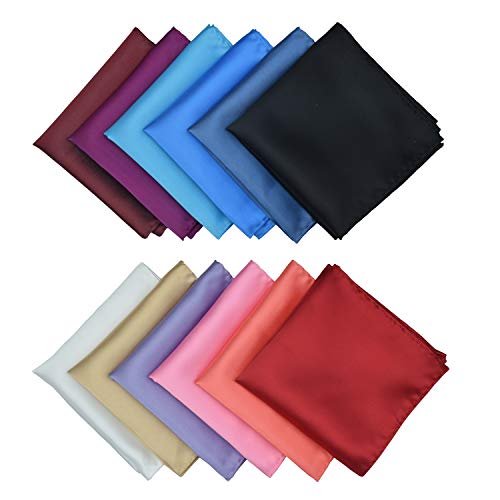 Mens Pocket Squares Solid Color Handkerchief for Wedding Party Microfiber 12 pcs (A)