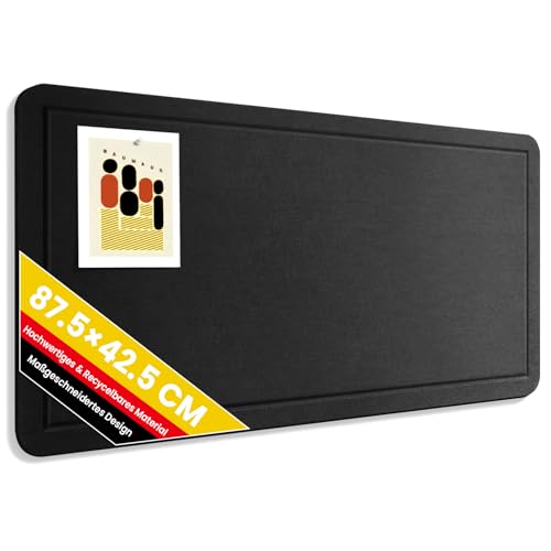 Tablón de anuncios de fieltro grande, 87,5 x 42,5 cm, con 40 chinchetas, tablero de anuncios plegable, pizarra para fotos con cinta adhesiva autoadhesiva para oficina, hogar y escuela (negro, 87,5 x