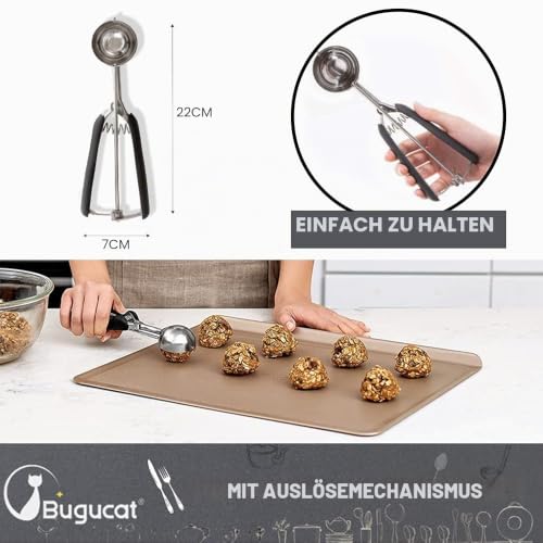 Foto von Bugucat Eisportionierer Edelstahl 304, Cookie Scoop 5cm, Ice Cream Scoop Eiscremelöffel mit Auslöser, Eislöffel Keksportionierer Speiseeislöffel für Obst Eiscreme Plätzchen Teig EIS