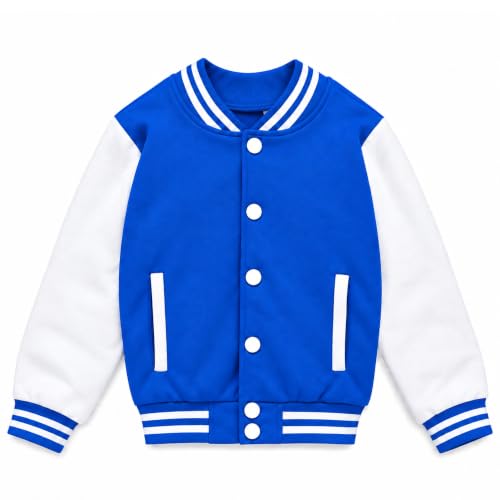 Image of Kids Baseball Jackets Boys Girls Fit Varsity Jacket Casual Lightweight Plain Button Cardigan School Coat