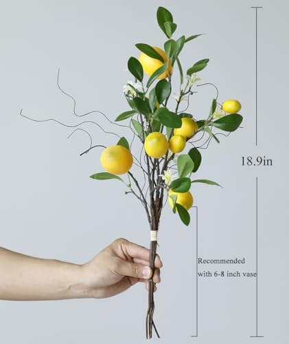 Laelfe Künstliche Zitronenzweig, 8 Köpfe Gelbe Künstliche Zitronen Deko Stiele mit Magnolienblüten und Weidenblättern, Pflanzen Zitronenbaum Künstlich für Zuhause, Küche, Tischdekoration