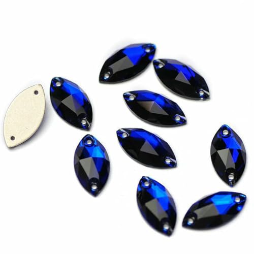 3223 Cuentas de vidrio con parte trasera plana, strass para coser, piedras y cristales para manualidades, color cobalto, 7 x 15 mm, 96 unidades