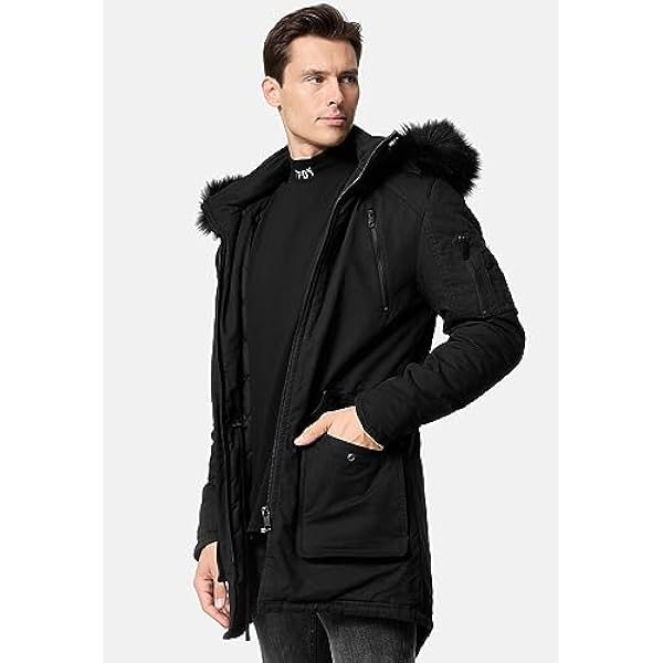 trueprodigy Casual Hombre Marca Chaqueta con Capucha de Piel Ropa Retro Vintage Rock Vestir Moda Deportivo Slim fit Designer Parka Pelaje Inverno