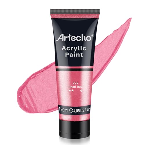 Image of Artecho Pearl Red Acrylic Paint (120ml / 4.05oz) Tubes, Art Craft Paints for Canvas Painting, Rock, Stone, Wood, Fabric, Art Supplies