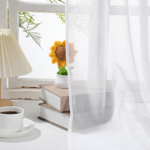 VOSAREA Coton et Lin Shiner Window Rideaux Voile Fine Texture Rideau pour Salon Chambre - 100X200cm (1pc Blanc) – vue 3