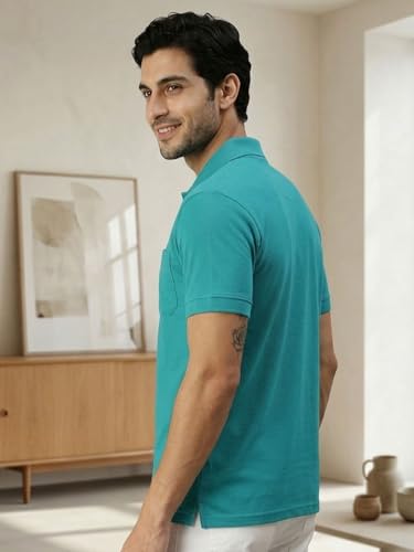 Image of Lux Cozi Men's T-Shirt with Chest Pocket | Polo T-Shirt for Man | Plain Casual Stylish | Half Sleeve| Cotton Blend Collar Polo T-Shirts for Men