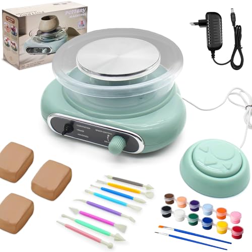 fisca Mini-Töpferscheibe 4 7 Töpferscheibe für Kinder Jugendliche und Erwachsene Anfänger Plug-In-Motor 1 32 lbs luftgetrockneter Ton Bastelset für DIY Keramikarbeiten und Kunstschaffen
