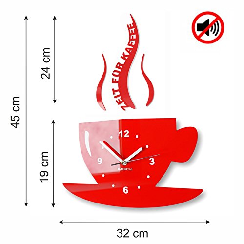 Horloge murale de cuisine 3D FLEXISTYLE rouge lisible et décorative