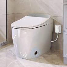 Heated Seat Smart Toilet, One Piece Tankless Automatic Flush Toilet with Foot Sensor, White Night Light, Knob Control, Power Outage Flush, Soft Close Lid, White