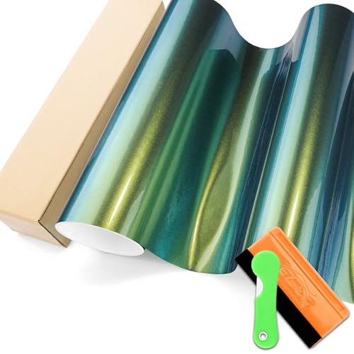 Galaxy Dust Gloss Spring Green Chameleon Metallic Color Shift Color Change Vinyl Wrap Auto Car Sticker Decal Film Sheet Bubble Free Air Release Technology with Tool Set 1FTx5FT