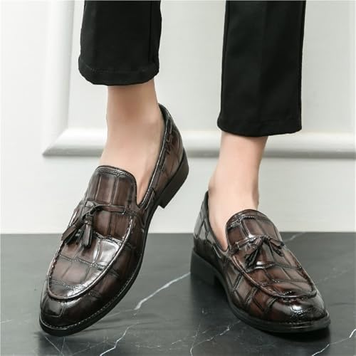 Loafers for Men Pointed Burnished Toe with Tassel Block Pattern Boat Shoes Slip Resistant Flexible Lightweight Outdoor Fashion Slip-on3