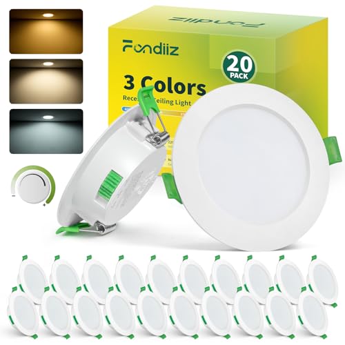 Fondiiz Lot de 20 Spot LED Encastrable 68mm, Spot Dimmable LED 5W Blanc Chaud 2700K Blanc Neutre 4000K Blanc Froid 6000K Réglable, spot Salle de Bain IP44 pour Salon...