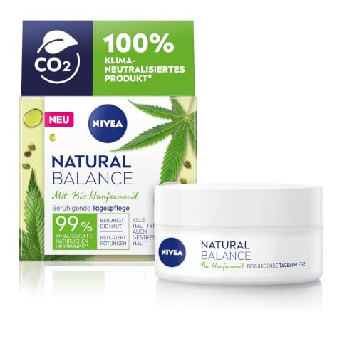NIVEA Natural Balance Bio Hanfsamenöl Beruhigende Tagespflege (50 ml) Feuchtigkeitscreme mit Bio Hanfsamenöl Jojoba- und Mandelöl Gesichtscreme reduziert Rötungen