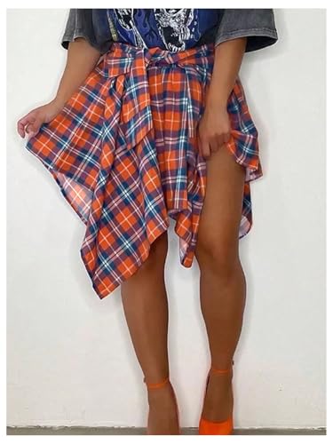 SOLY HUX Women's Summer Plaid Skirt Tie Front High Waisted Asymmetrical Hem Y2k Short Skirts3