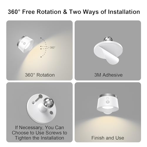Image of LED Wall Sconces Set of Two, Rechargeable Battery Operated Wall Lights with Remote, Wall Lamp Wireless 3 Color Temperatures + 13 RGB & Dimmable Magnetic 360 Rotation (Two Pack White)