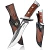 Omesio Fixed Blade Knife with Sheath, 11.22'' Full Tang Survival Hunting Knives for Men, 5.7" Large AST Mold Steel Blade Wood Handle Camping Knife for Hiking, Bushcraft, Outdoor