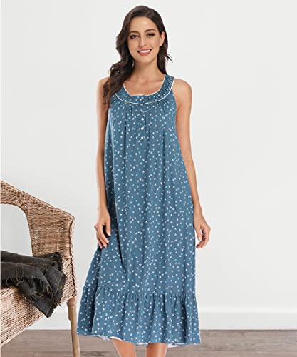 Image of 100% Cotton Nightgowns for Women Soft Ladies Gowns Sleepwear Long Sleeveless Nightgown