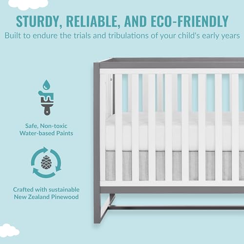 Image of Dream On Me Arlo 5-in-1 Convertible Full-Size Baby Crib in Steel Grey, GreenGuard Gold & JPMA, Converts to Toddler, Day & Full-Size Bed, 3 Mattress Heights, Non-Toxic Finish, Sustainable Pinewood