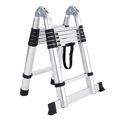 Garvee Portable Telescoping Aluminum Extension Ladder - 12.5ft (3.8m) Collapsible a-Frame Multi-Purpose Ladder with Non-Slip Feet for Home Attic, RV Maintenance & Outdoor Painting, 330 Lbs Capacity