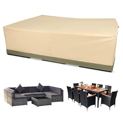 BPS Patio Furniture Cover for Outdoor Table and Chairs, 600D Waterproof and Anti-UV Patio Sectional Set Cover for Outside General Purpose Furniture, 126''L x 88''W x 32''H
