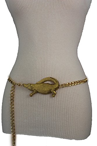 TFJ Women Fashion Belt Hip Waist Gold Metal Chains Alligator Crocodile Plus M L XL2
