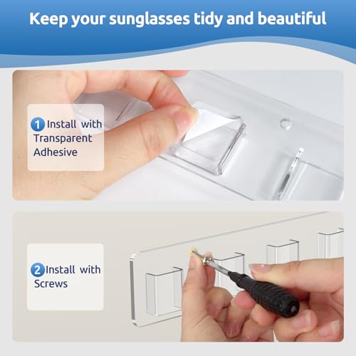 Sunglasses Organizer 2 Pack, Wall Glasses Holder, Acrylic Sunglasses Display, Eyeglass Organizer for Multiple Glasses for Office & Home Decor, Unique Gifts for Husband, Women & Girls, Clear 5