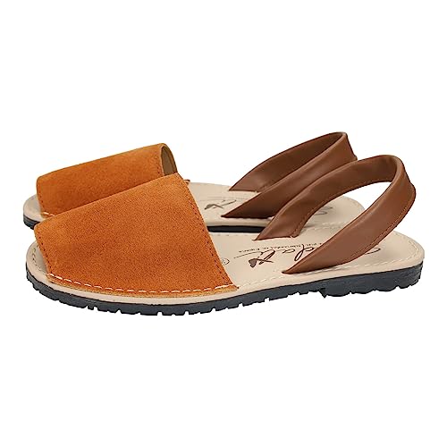 SANDALI 969 Menorquinas de piel para mujer y hombre, unisex, diseño clásico de serraje en color marrón, hechas en España MUJER SERRAJE CUERO 41