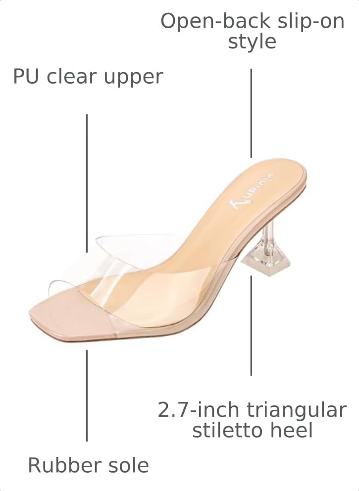 Image of vivianly Womens Square Open Heels Sandals Slip on Heeled Slides Mules for Party Daily Wear