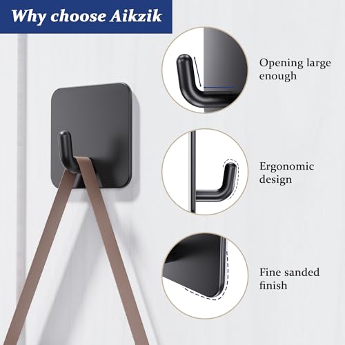 Aikzik Handtuchhalter ohne Bohren, 6er Set, Badezimmer Handtuchhalter aus Edelstahl, Klebehaken extra stark, Selbstklebend Haken für Bad und Küche, Schwarz