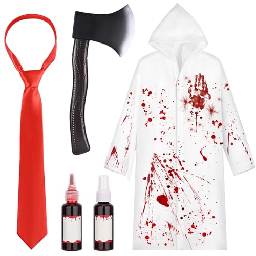 Kavoc 6Pcs Halloween Costume Accessories Set Including White Raincoat Red Necktie for Cosplay Party Supplies