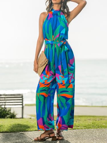 Image of CUPSHE Womens Summer Jumpsuit High Neck Waist Tie Wide Leg Sleeveless Dressy Casual Vacation Business Workout Jumpsuit