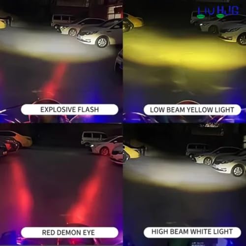 Image of LIU HJG Mini Drive Dual Color LED Fog Light 40W | Yellow /White Fog Lamp with Red Devil Eye | 9V Universal Fit for Car & Bike | Durable Waterproof Driving Light | Pack of 2