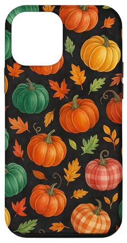 紅葉 パンプキン チェック柄 秋 感謝祭 居心地の良い季節 スマホケース iPhone 12 mini 用
