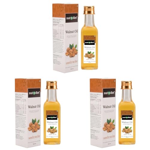 Image of nutndiet Cold Pressed Walnut Oil 100ml Glass Bottle | Pure & Natural Edible Akhrot Ka Tel | Rich in Omega-3 & Antioxidants | Ideal for thyroid massage, Face Skin & Hair Care (Pack of 3)