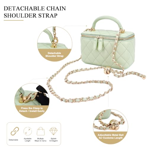 Image of M-ioi-M Small Genuine Leather Purse Quilted Crossbody Bag for Women, Mini Top-Handle Shoulder Handbag w /Gold Chain Strap