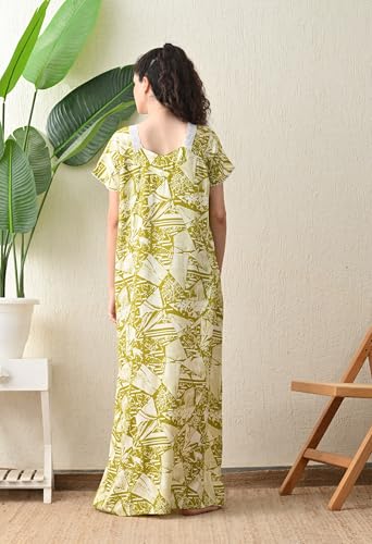 Image of Ichaa Women's Rayon Printed Round-Neck Nighty with Pocket, in Plus Sizes