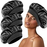 3 Stück Seidenhaube zum Schlafen, Schlafhaube Seide Silk Bonnet Satin Bonnet Sleep Cap Schlafhaube Haare Schützen Lockenhaube zum Schlafen Bonnet Seide Satin Haarhaube für Die Nacht(Schwarz)
