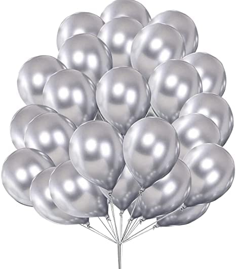 Percia Enterprises Solid Silver Balloon (Pack of 50 pcs) for Birthday, Party and Celebration