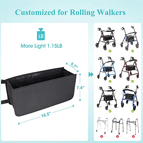 Rollator Basket, Dotday Rollator Walker Bag W/ Cup Holder, Easy To Use Folding Rollator Walker Storage Bag, Never Tipping Over The Walker, Best Gift For Family And Friends - (For Rollator Walkers) #TOP3