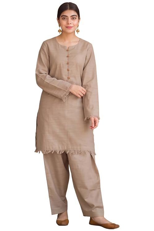 anni designer Viscose Solid Straight Farshi Salwar Set for Women | Viscose Beige | Full Sleeve | Round Neck V-Slit | Ethnic Wear Casual Wear-picture-26