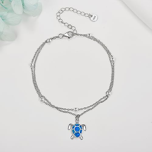 Image of POPLYKE 925 Sterling Silver Double Layered Chain Evil Eye Daisy Sunflower Butterfly Anklets for Women Holiday Beach Crystal Ankle Bracelet Dainty Evil Eye Jewelry