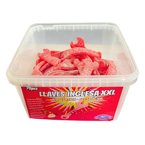 MUNDIDOLÇ Caja de 70 Llaves Ácidas Sabor Fresa XXL, Gominolas Ácidas en Forma de Llave, Chuches para Cumpleaños, Fiestas y Regalos, Chucherías Ácidas Gigantes