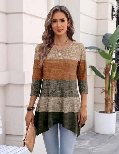 Image of Zeagoo Womens Tops 3 /4 Sleeve Loose Fit Dressy Tunics Plus Size Boho Shirts