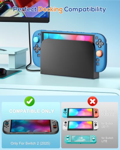 Image of WAXITY Dockable Protective Case for Nintendo Switch 2-Blue | Hard Cover Shell for Switch 2 Console with Screen Protector Accessories and Thump Grips, Shockproof Full Protection