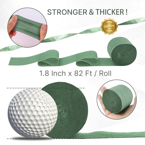 Image of PartyWoo Sage Green Crepe Paper Streamers 6 Rolls 492 ft Pack of Hunter Sage Green Gold Sand White Crepe Paper for Jungle Safari Graduation Birthday Party Decorations (1.8 Inch x 82 Ft /Roll)