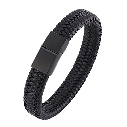 Fashion Frill Stylish Bracelet for Men Black Leather Hand Band Jewellery Accessories For Boys Gift for Husband & Boyfriend (22 cm)