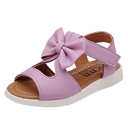 WUAI-Baby Sandals Toddler Girls Soft-Soled Anti-Slip Bowknot Leather Shoes Flats Sandals First Walkers 1-6Years(Purple,12-18Months)